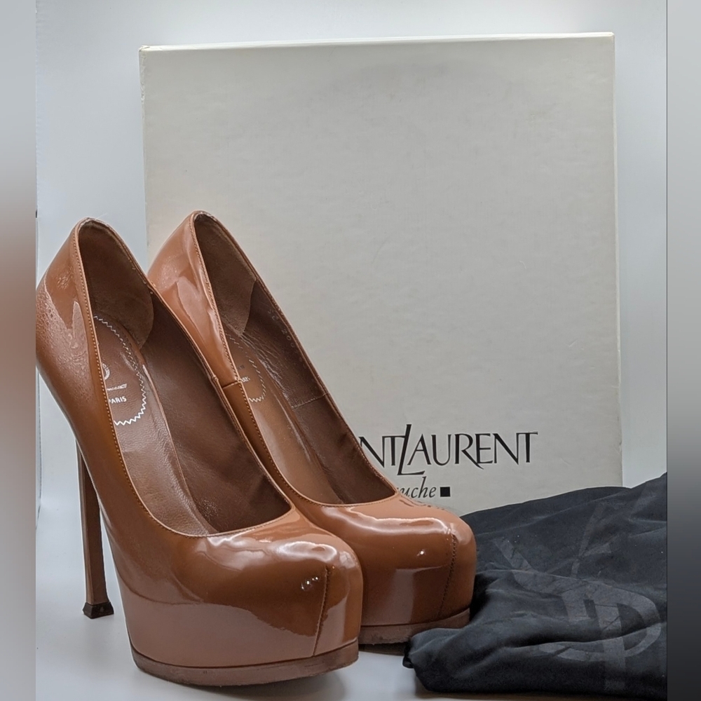 YSL Yves Saint Laurent Tribute Platform Pumps Soft Nude Women's Size 39 W/Box